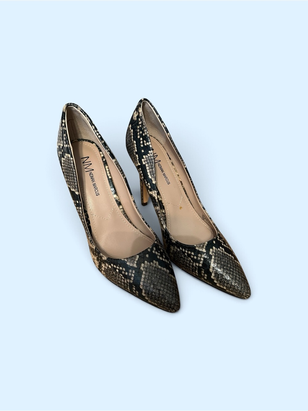 Neiman Marcus Python-Print Stiletto Pumps in Beige and Black